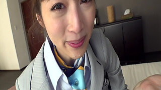 Elegant Flight Attendant. Gentle Smile Turns Into Intense Desire!