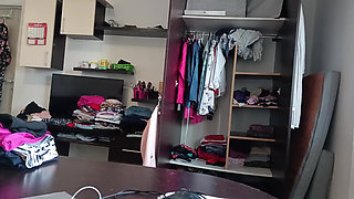 Amateur Woman Has Fun Trying on Clothes and Cutting Them