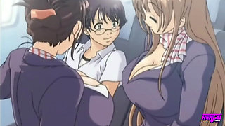 HENTAI PROS - Busty Beauties Settle Their Feelings By Sharing A Wild Threesome With Their Hard Neighbor