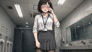 Office lady pees inside the men's restroom