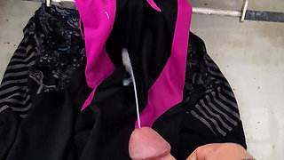 Two wet swimsuits pissed and covered in cum