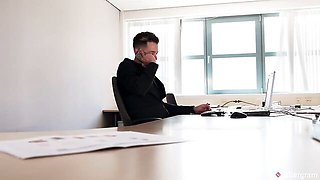 Hairy MILF Plays With a Vibrator at Her Desk