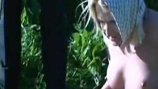 Sexy slave humiliating, chaining kneeling in the farm