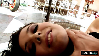 Brunette in Fishnets Takes Thick Cock and Facial