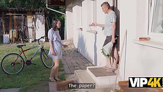 Skinny stepdaughter asks him to fix her bike in return for sex