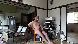Mature Japanese Gay Man Strokes Small Cock and Cums