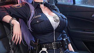 Exhausted Hentai Policewoman with Big Tits, Masturbates in the Back Seat