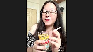 Darkside Smoking Asian: Smoking 3 Cigarettes & Swallowing Ash in Coffee