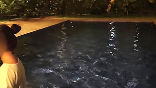 Hot Wife Risking Fucking in Public Pool at Night