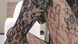 Teasing in Sheer Snakeskin Fishnet Bodysuit - Full Body Worship