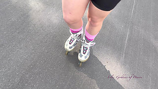 Cute Roller Skater with Braids Shows You Tits