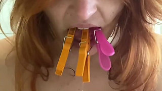 Clothespins, Spit, Licking Toilet and Floor Masturbation