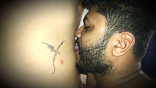 Licking sexual game play by Jackson with chocolate syrup over boobs