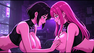 Cyberpunk Fun Girls in Their Room, Ai Animation