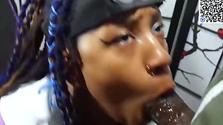 Blue braided doll gives oral fuck-fest and a cumshot