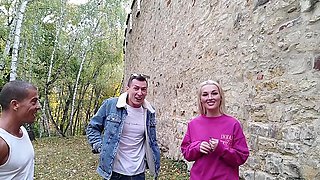 Two hot blondies share a big cock in an intense threesome