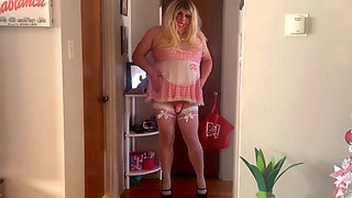 Pink Sissy Bondage Slut Poses for the Camera