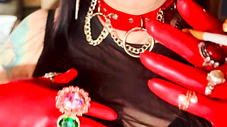 Latex Gloves, Jewellery & A Smoking Queen! Tina Snua Soking A Cigarette & Showing Off Her Gloved Hands - Drifting Dangles Rings