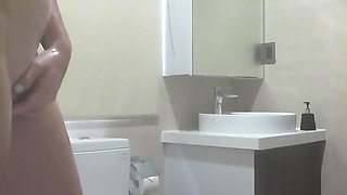 Playing with My Big Thick Cock as I Watch My Step Sister Shower