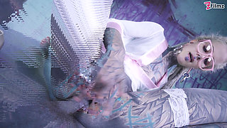 Tattood Girl with Glasses and Buttplug Fucks a Tattooed Dick, DP, Facial