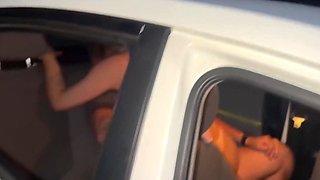 Masked milf gets fucked on a car hood, where her husband sits in there and films it