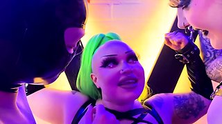 Spanking punishment for buxom BBW slave in BDSM threesome