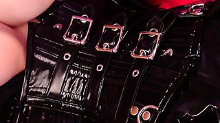 Latex Rubber Diva Masturbates in Black Shiny Catsuit with Dildo and Magic Wand Till Squirt!