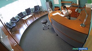 Hot nurse gets fucked over the receptionist desk - faux polyclinic