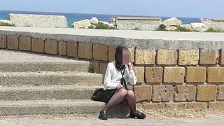 STEPSISTER CAUGHT! Masturbating on Public Seaside Promenade - Strangers Watching!