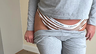 Crotch Touching Fetish in Grey Pyjama Pants