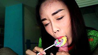 Lollipop Blowjob and Frottage with Ladyboy