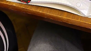 High Schoolgirl Stroking Him off in Math Class Under the Table. at College