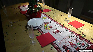 Two Beautiful Christmas Stepmothers Blonde Fucked in Anal Under the Tree and DP on a Piano!