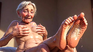 Old Granny Enjoying Oil Foot Massage - Desperate for Tongue in Toes