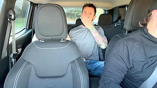 Couple Fucks in Uber Car During Traffic - Redhead Swallows Cum and Lets It Drip Out of Mouth