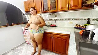 Kitchen Fuck with Hot Latina MILF - Big Natural Tits & Huge Cock Cumshot