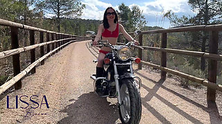 Fun with the Vibrations of My Bike, with Licking Belly Butto