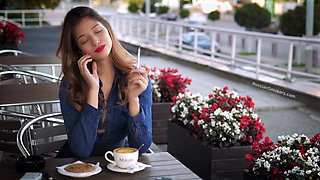 Magnetic Russian Beauty Playing with Cigarette Smoke
