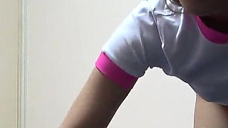 Thong Bloomers and No Bra Short Gym Clothes Girl Clean Room, Indoor Camera Cute Tits Girl in Girl's Only Apartment in Japan