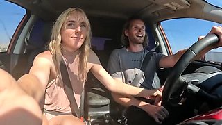 Sexy Blonde Swallows Cum After Road Head