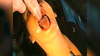 Brunette Slut Gets Her Face Covered in Cum
