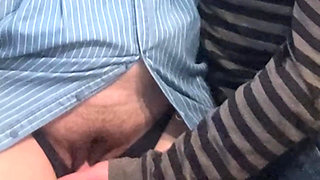 Perv Rubbing Hairy Pussy in Subway