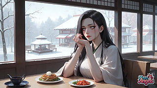 Sexy, Dirty Seduction in a Snowy Caf with Kimono Cream Drip - Horny, Hardcore Porn!