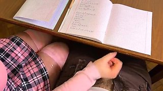 Schoolgirl Handjob Under Desk in Math Class - Almost Caught! Huge Cumshot on Big Cock