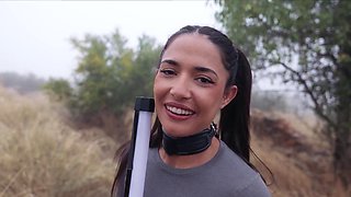 Gorgeous Spanish goddess gets ass punished and tied up for piss play by an olive grove