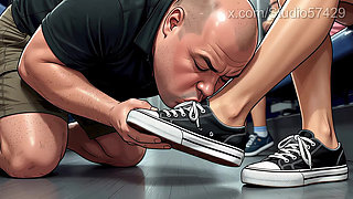 Shoe Pervert Licks Women's Shoes on a Crowded Bus