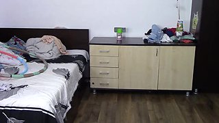 Sexy Brunette Wife Naked Workout At Home - Big Tits & Hairy Pussy