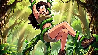 Explorer girl bound in teasing vines that give her  Bound in teasing vines that  intimate pleasure