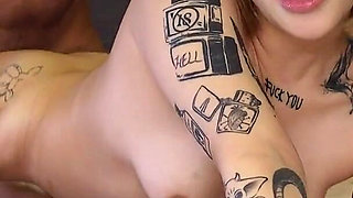 Tatted Taiwanese Hottie Swaiill Ahegaos & Cums on Huge American Cock