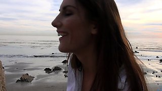 Lustful brunette bikini beach babe spied on and rammed